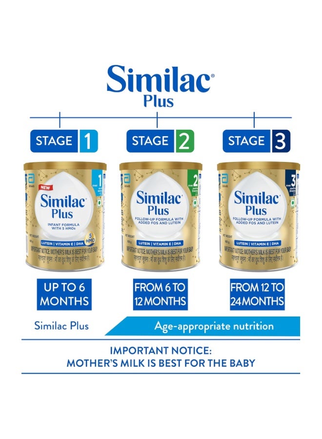 سيميلاك حليب سيميلاك بلس المرحلة الأولى للأطفال الرضع، حتى 6 أشهر، عبوة 400 غرام، مع سكريات قليلة التعدد، يدعم مناعة الطفل ونمو دماغه، مسحوق - Image 3